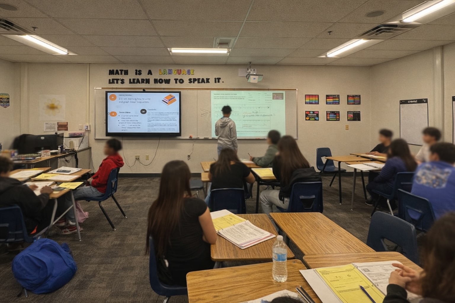 Students working inside the Firehawk Math Lab